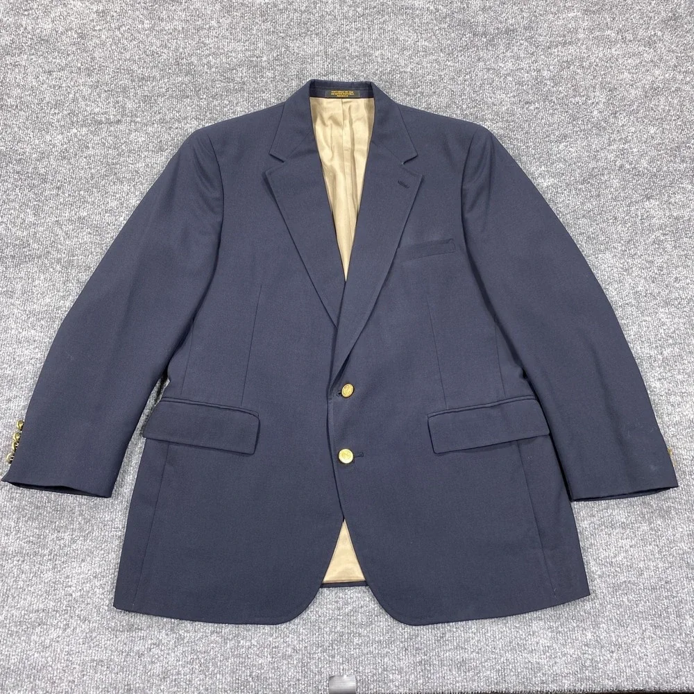Evan Picone Blazer Mens 40 Navy Gold Button Sport Coat Made USA Two Button